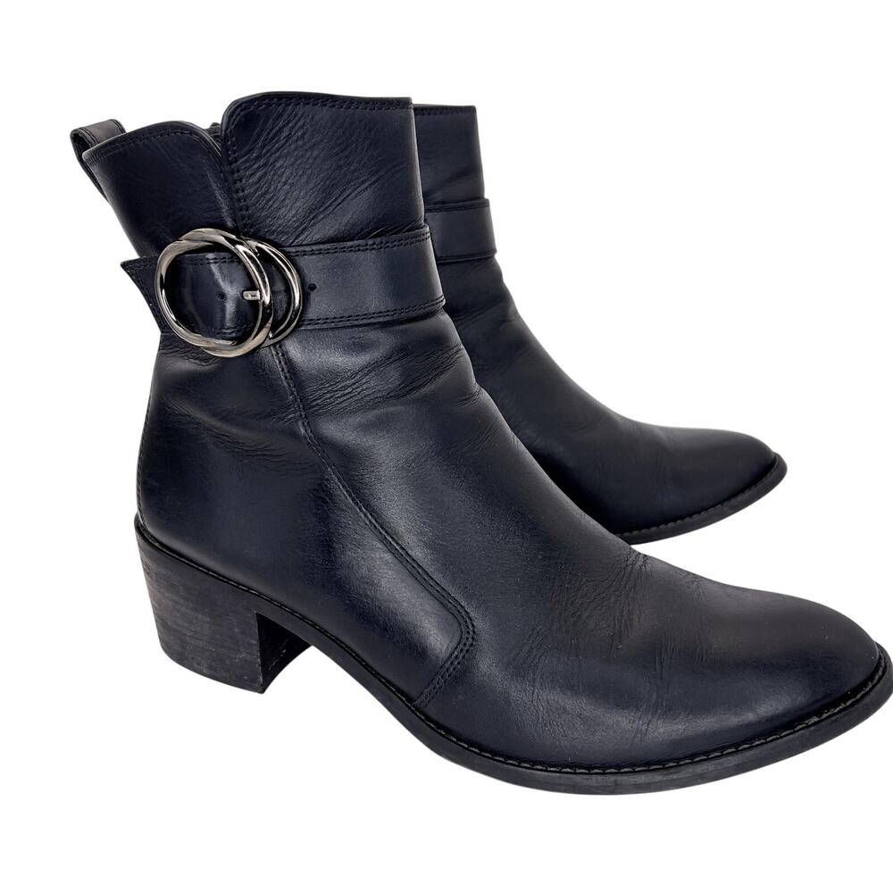 Paul Green Vanessa Black Leather Ankle Boots Buckle Zip Booties UK 7.5 US 10